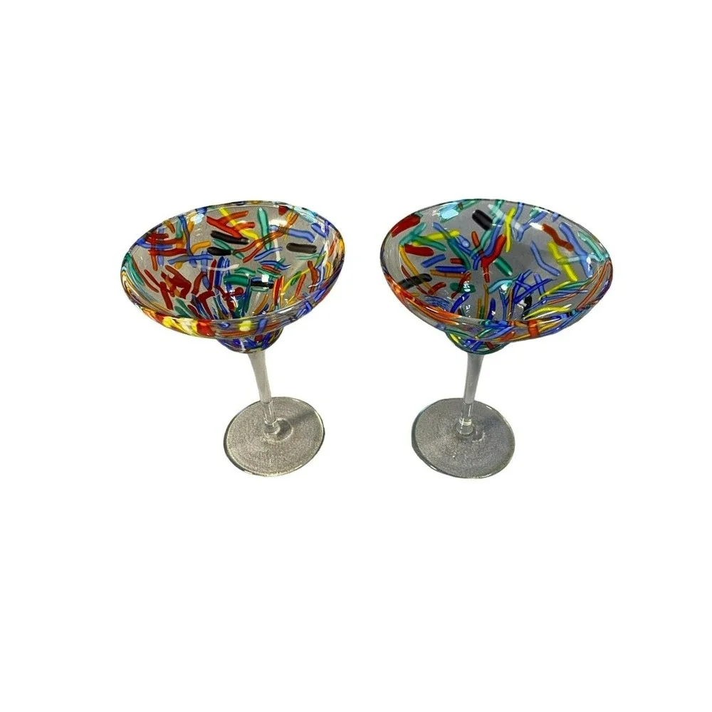 2 Pier One Confetti Swirl Design‎ Hand-Painted Glasses For Wild Margarita Nights